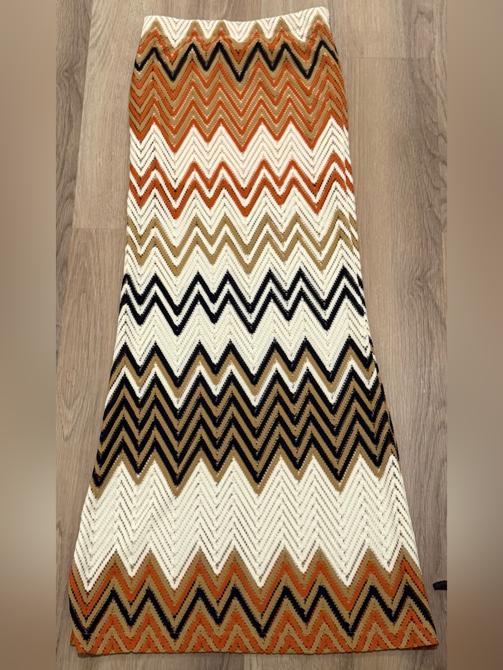 JAIDE Small S Crochet Chevron Maxi Skirt Orange Black Tan Cream Boho USA Made